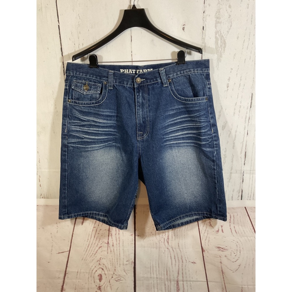 Phat Farm Denim Shorts Men 38 Jorts Y2K Baggy 90s Wide Leg Skate Hip Hop Grunge
